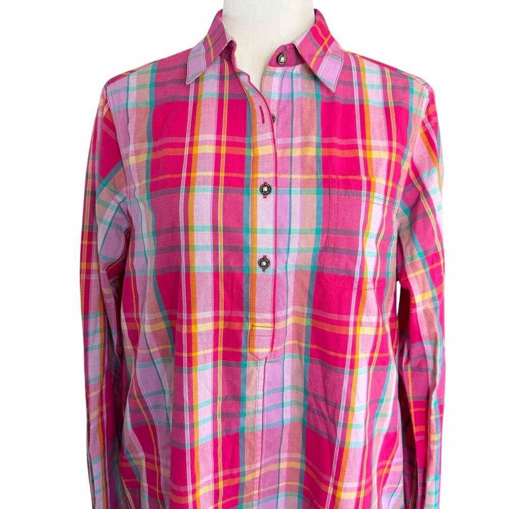 Ellen Orton Plaid Shirt Dress Pink M 74233 Preppy Prep Coastal Beach Colorful - Picture 2 of 13